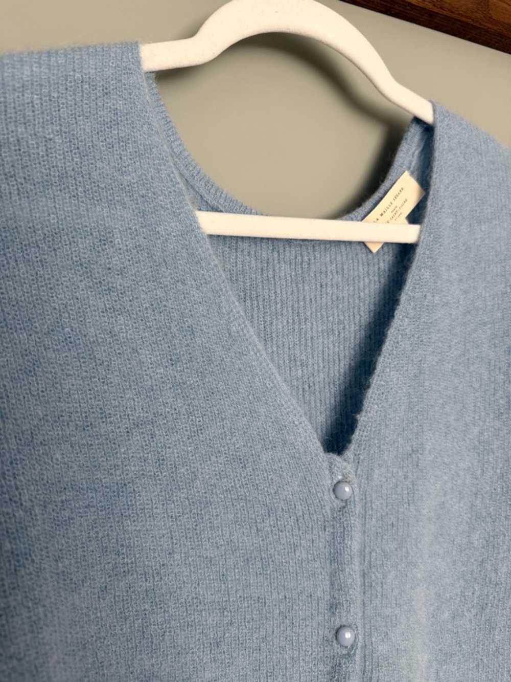 Sezane "Barry" Super Kid Mohair Baby Alpaca Light Blue V-Neck Cardigan Sweater - Picture 5 of 17